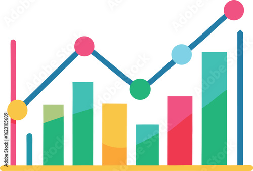 Colorful bar chart and line graph showing upward trend