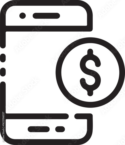 Mobile phone with dollar coin icon representing financial transactions and online payments