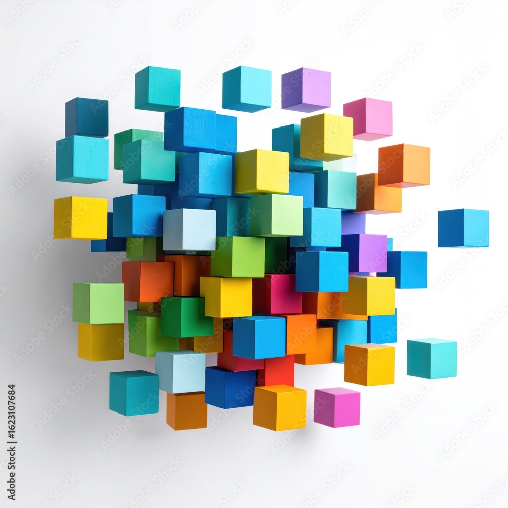 Obraz premium Colorful cube cluster explosion