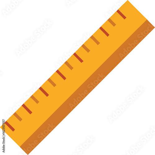 Yellow ruler with orange markings on a white background