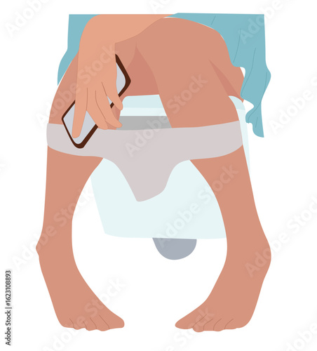 Woman sitting on toilet. Woman sitting on toilet while holding cellphone