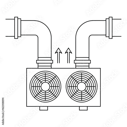 Air Conditioning Unit with Dual Fans and Pipes