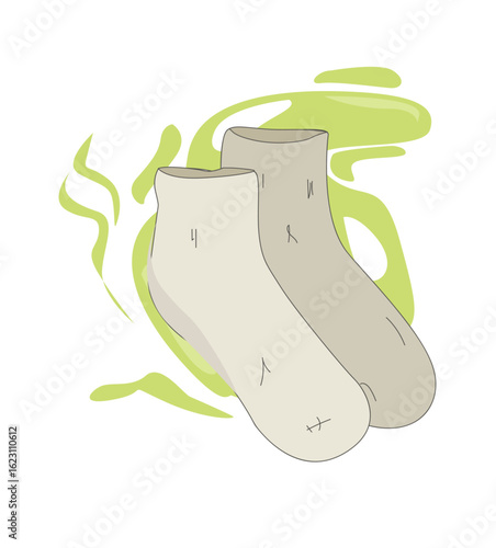 Dirty stinky, Smelly socks. sweaty used clothes with bad smell.