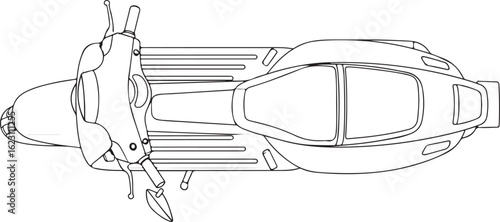 Top view illustration of a scooter, vector line art design