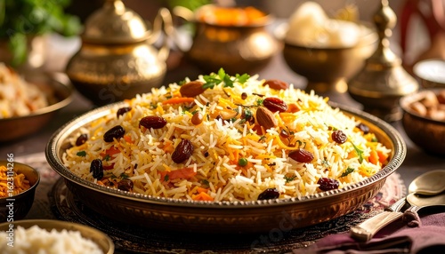 Traditional Kabuli Pulao with raisins and almonds