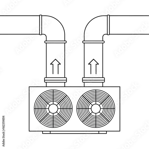HVAC System Line Drawing with Dual Fans and Pipes
