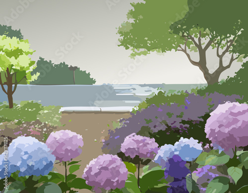 アジサイと風景