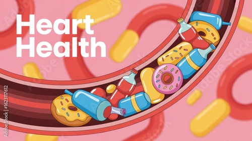 Unhealthy Lifestyle Choices Clogging Arteries Heart Health Illustration