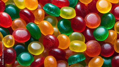 Bright and vibrant background filled with assorted colorful candies, creating a lively and playful pattern.