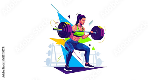 Fitness Woman Doing Squats With Barbell in Gym