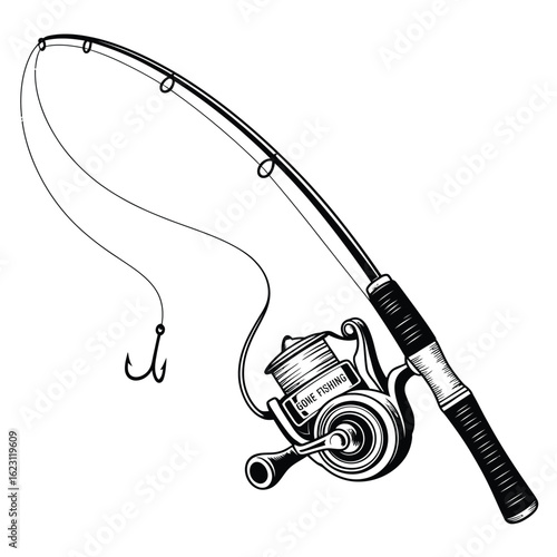 Classic Fishing Rod and Reel Illustration