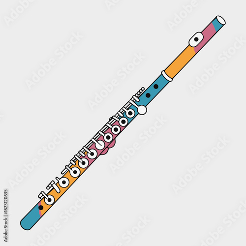 A colorful flute with rainbow gradient on a white background at a diagonal angle in the center on transparent background