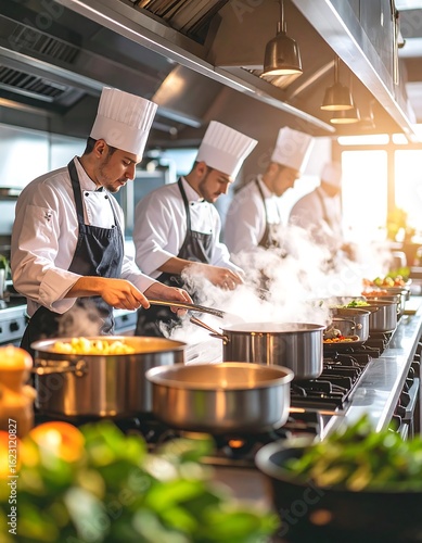 Professional chefs working in a commercial kitchen