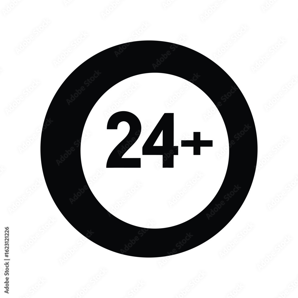 Twenty four plus 18+ symbol icon isolated on white background Twenty four plus 18+ symbol icon isolated on white background