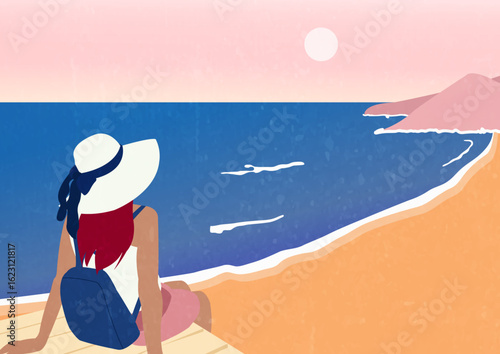 Ragazza che ammira il panorama al mare