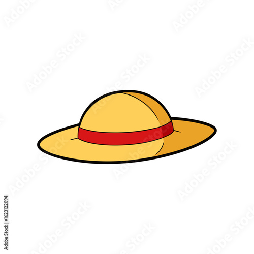 Straw hat with red band isolated on transparent background