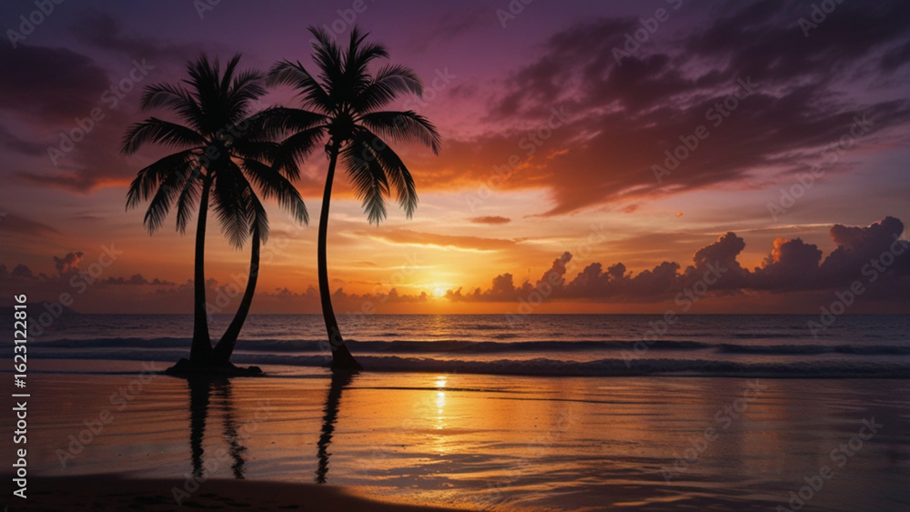 Golden Sun Setting Over Calm Ocean Surface Golden Sun Setting Over Calm Ocean Surface