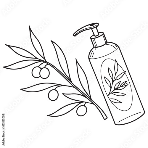 Vector illustration of an abstract floral background with a set of plastic pump dispensers for beauty and spa hygiene care