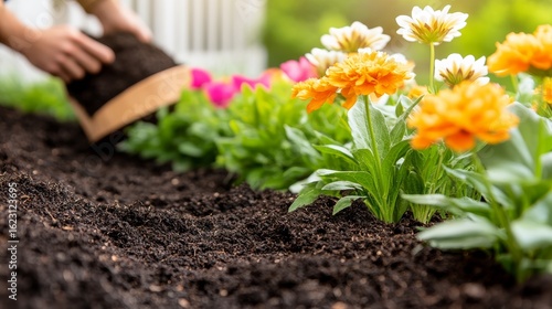 Planting Orange and White Flowers in Rich Soil, Gardening,Flowers
