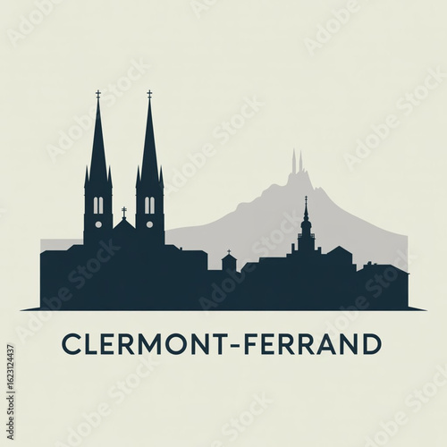 Wallpaper Mural Clermont-Ferrand Skyline Silhouette - Historic Volcano City in France Vector Illustration in Black and White Torontodigital.ca