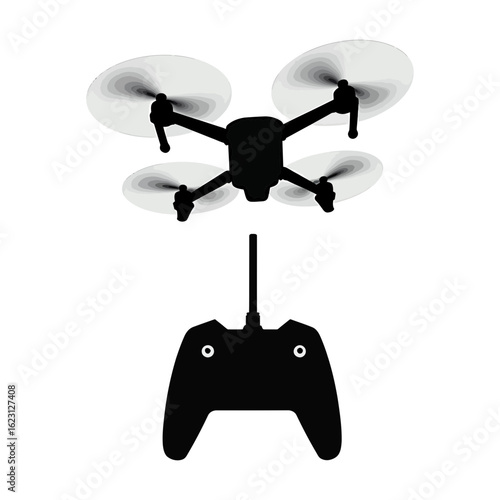 Explore the skies with this black drone and remote control for aerial photography and videography adventures today on transparent background silhouette