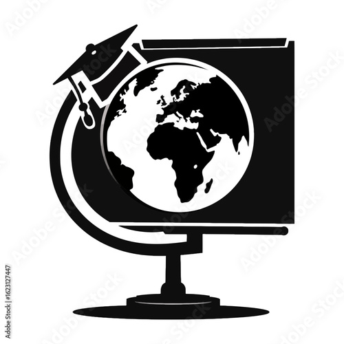 World globe education graduation cap vector graphic for educational resources and global learning designs on transparent background silhouette
