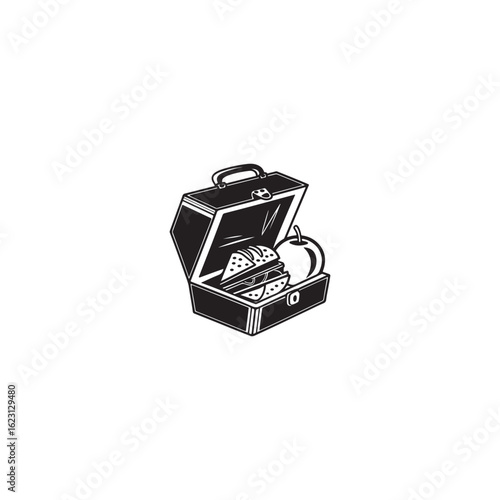 Bold black silhouette vector of a classic lunchbox.