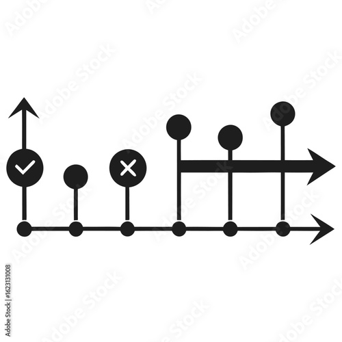 Abstract timeline with checkmark and cross icons representing progress and setbacks