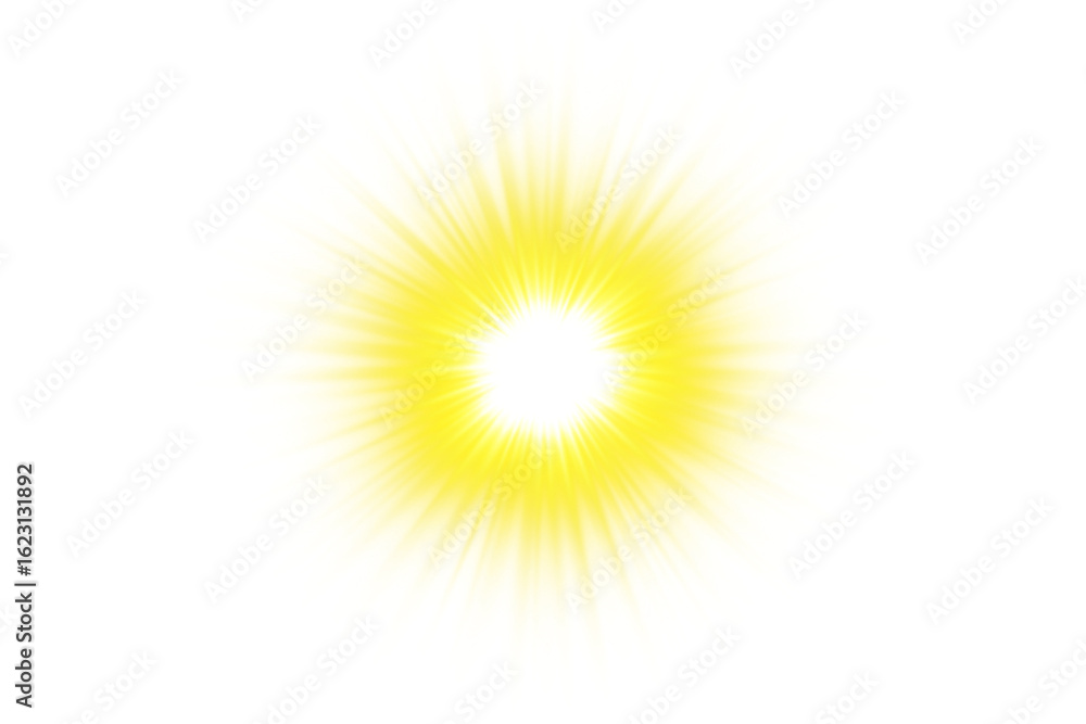 Obraz premium Yellow Sunburst Overlay, Centered Radiant Light Burst with Zigzag Edges, Isolated on Transparent Background for Modern and Energetic Visual Effects