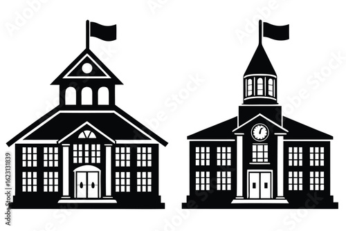 black school buildings with flags clip art preview