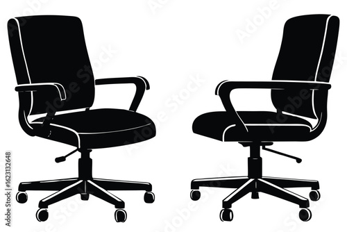 Two black office chairs facing opposite directions