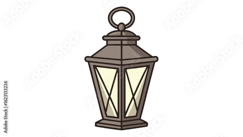 Antique lantern with glass panes and hanging loop light