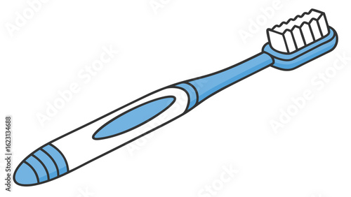Blue and white toothbrush side view bristles handle