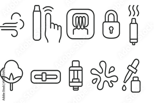 Technology and security outline icon set. wireless, lock, biometrics, miscellaneous icons