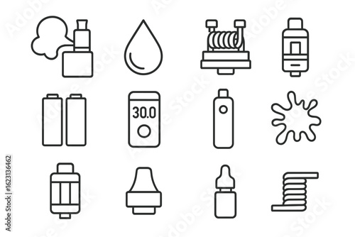 Vaping, e-cigarette outline icon set. vape, liquid refill, battery icons collection