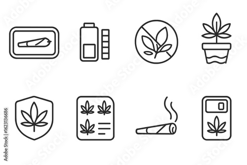 Cannabis outline icon set. marijuana, leaf, joint outline collection