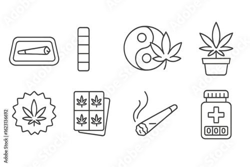 Cannabis, marijuana outline icon set. weed, leaf, joint cannabis icons collection