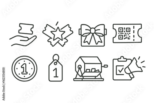 Event tickets and rewards line icon set. celebration, gift, lottery, ticket outline style
