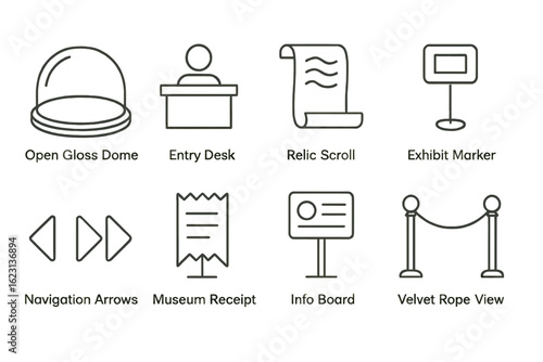 Museum and gallery line icon set. art, history, and exhibit icons linear collection
