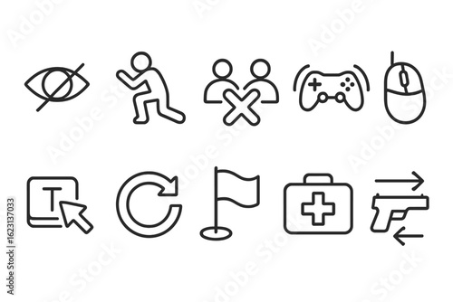 Social interaction linear icon set. communication, gaming, and navigation icons