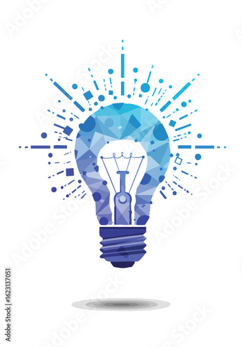 Geometric light bulb exploding with creative ideas