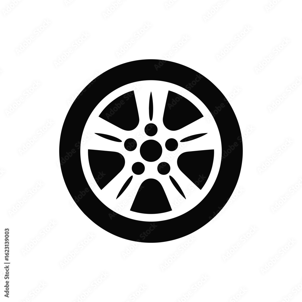 Obraz premium Modern car alloy wheel and tire icon on white background simple design