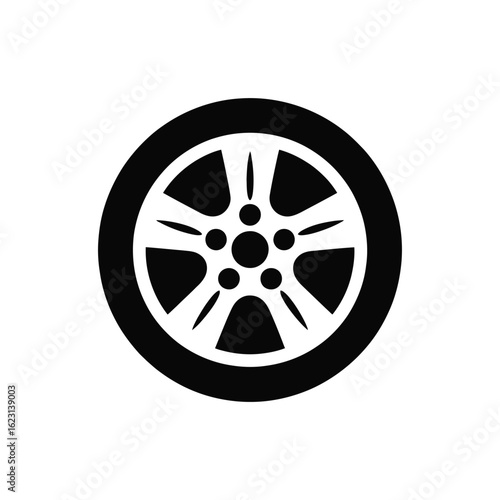 Modern car alloy wheel and tire icon on white background simple design