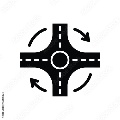 Modern traffic roundabout intersection with directional arrows for traffic flow