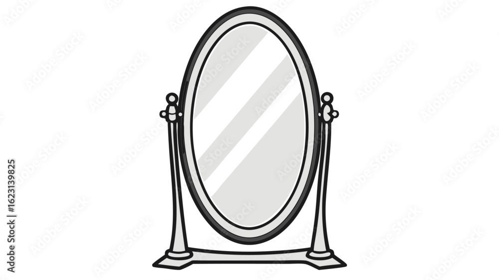 Fototapeta premium Oval mirror on stand frame reflection