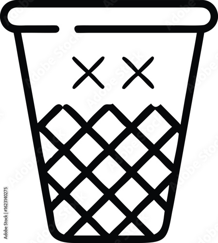 Wastebasket Death: A stark and simple illustration of a wastebasket, with cross-eyed, communicating a sense of disposal and discard.