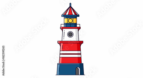 Cartoon Lighthouse with Red and White Stripes and a Blue Base