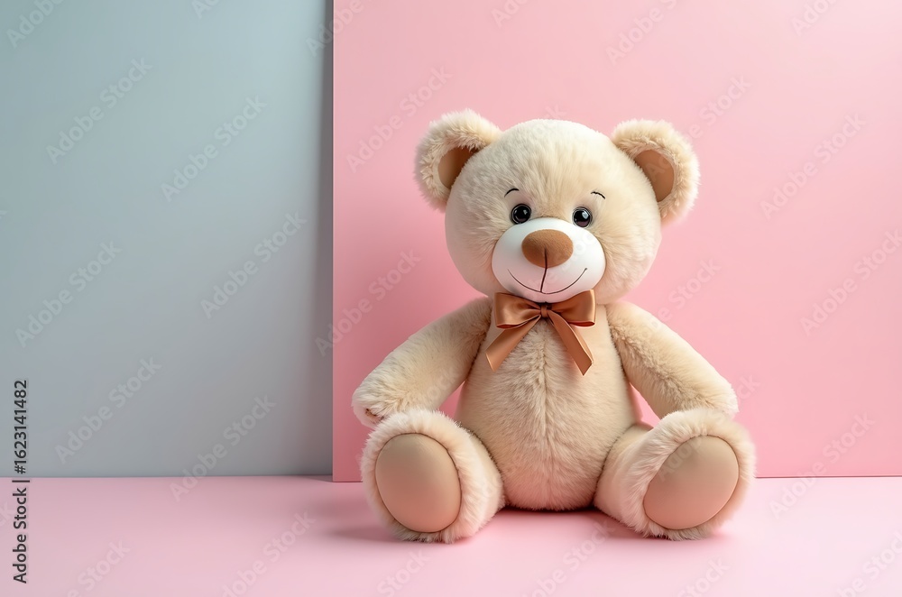 Cute Teddy Bear Plush Toy Gift Light Blue Pink Background ai generated Cute Teddy Bear Plush Toy Gift Light Blue Pink Background ai generated