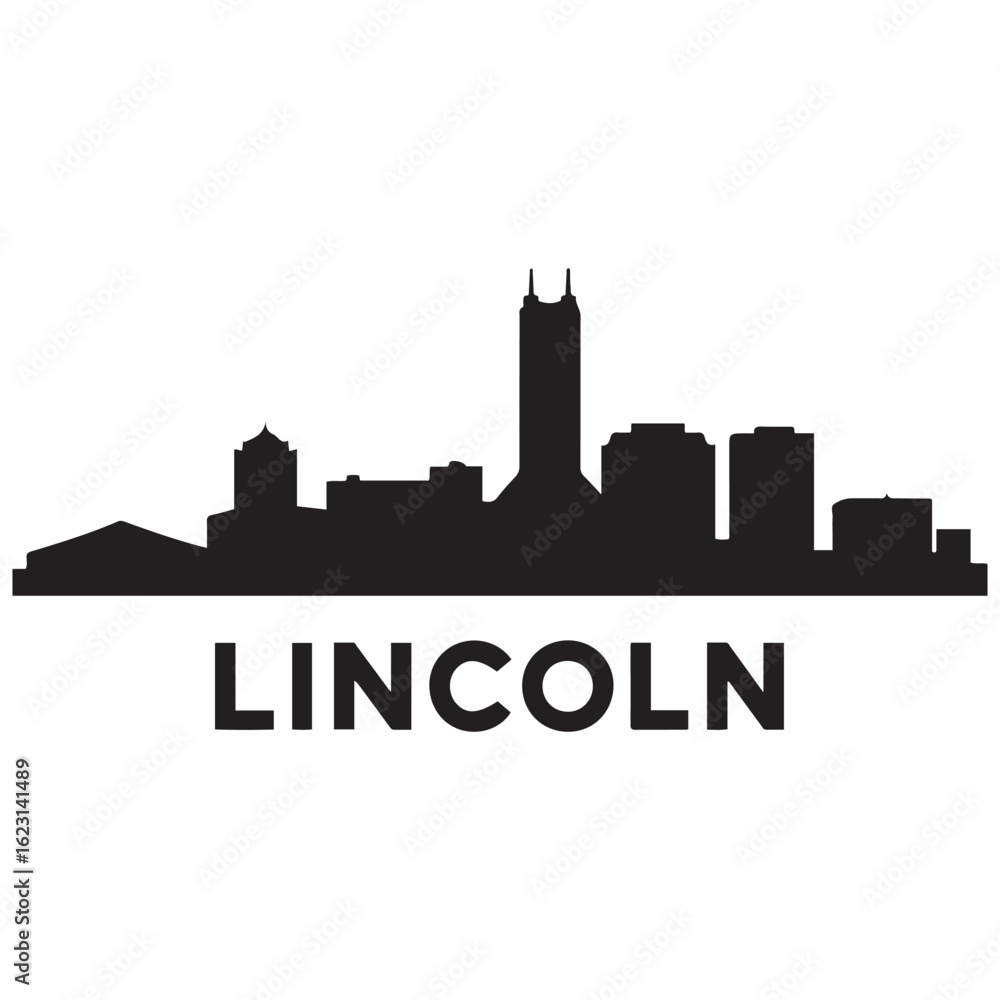 Obraz premium Lincoln skyline silhouette. Black Lincoln city design isolated on white background. Vector black silhouette. with white background
