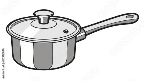 Silver saucepan with lid and handle cooking